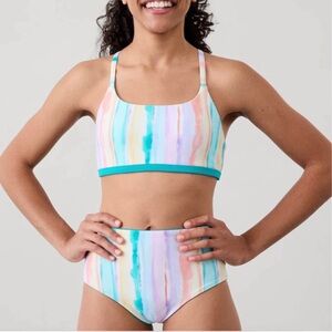 Athleta Girls two piece Swim Bikini - Multicolor Stripes M 8 10 NWT Reversable